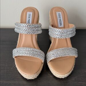 Steve Madden Silver Rhinestone Espadrille Wedge Sandals